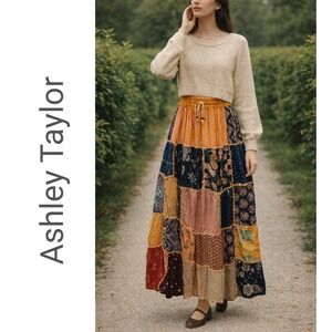Ashley Taylor, Patchwork Cottagecore Boho Maxi Skirt Festival One Size Size S, M